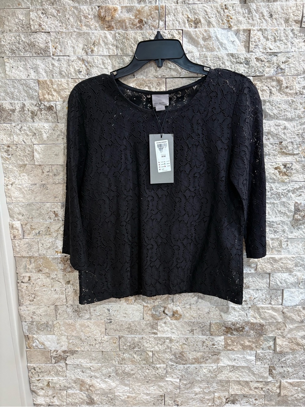 Vero Moda Black Lace 3/4 Sleeve Blouse‎ size M